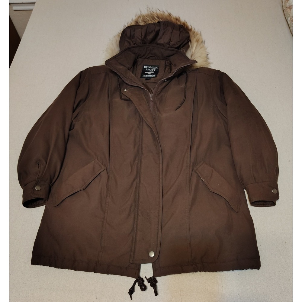 Bromley Sport Women's Brown Hooded Parka with Faux Fur Trim Thermoloft Size S‎